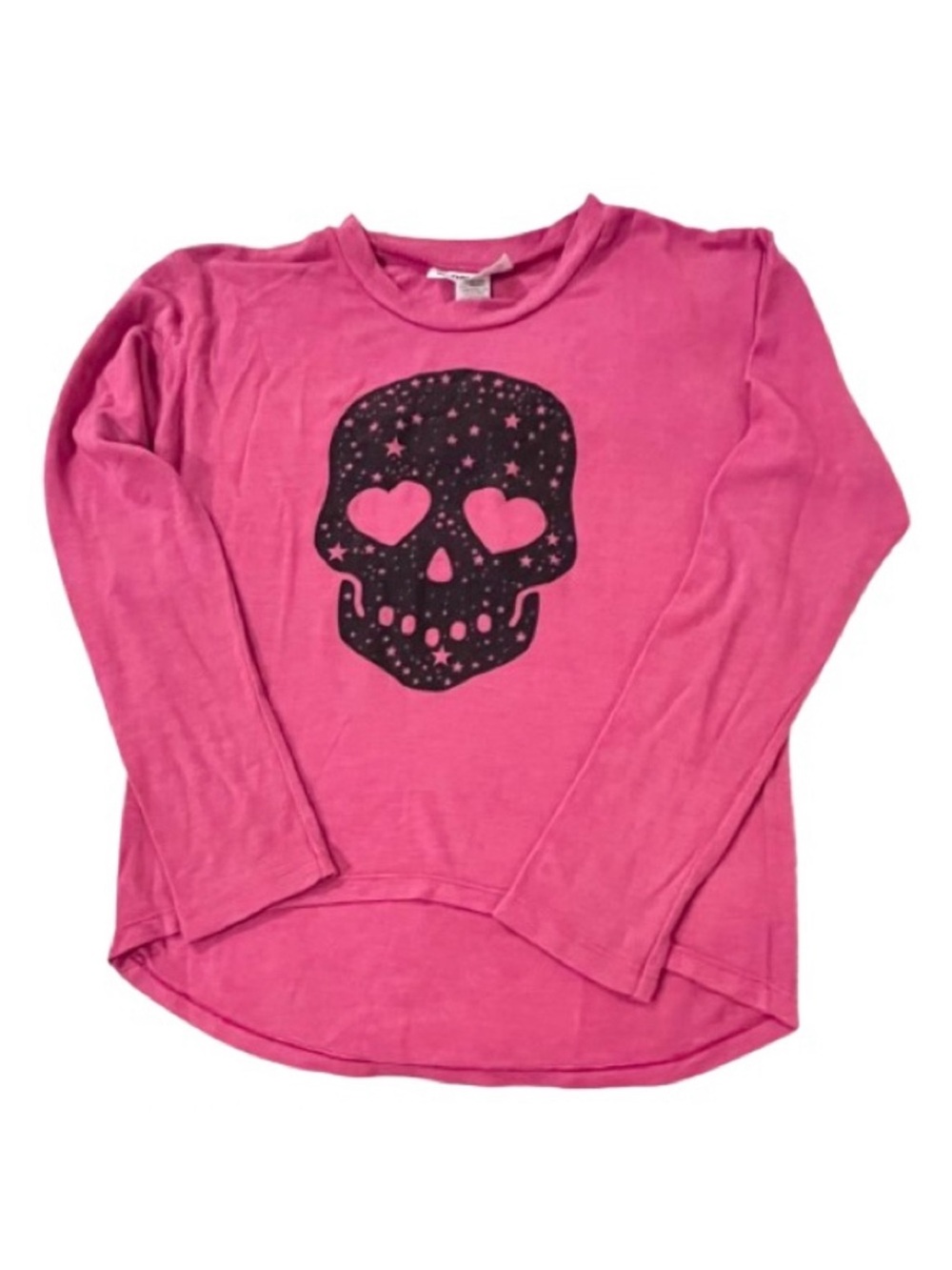Bottlecaps- Skull Pink Hi-Lo Knit Top. Size: 12/14